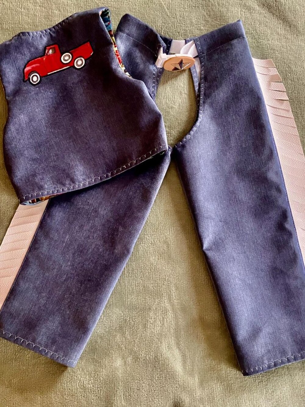 Handmade denim child's chaps & vest set